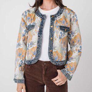 AnnieWear Floral Jacquard Denim Contrast Jacket SZ Small